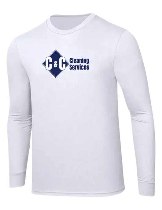 Simply Soft Long Sleeve White 4.5 oz, Poly/Combed Ring Spun Cotton T-Shirt w/C & C Cleaning Services Logo