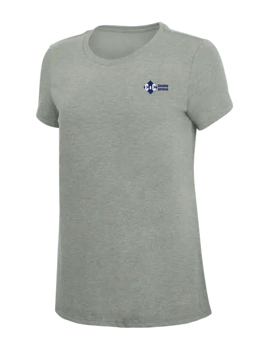 Womens Simply Soft Grey Frost 4.5oz  Poly/Combed Ring Spun Cotton T-Shirt w/C & C Cleaning Services Logo