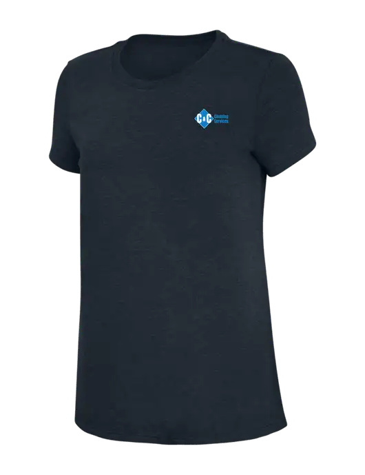 Womens Simply Soft Navy 4.5oz Poly/Combed Ring Spun Cotton T-Shirt w/C & C Cleaning Services Logo