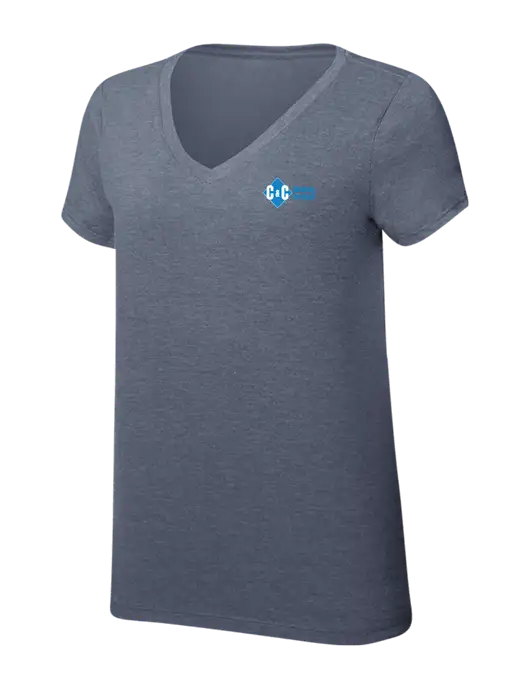 Womens Simply Soft V-Neck Navy Frost 4.5oz  Poly/Combed Ring Spun Cotton T-Shirt w/C & C Cleaning Services Logo