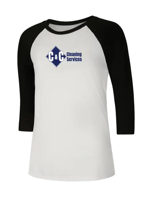Womens Simply Soft 3/4 Sleeve Black/White Ring Spun Cotton T-Shirt w/C & C Cleaning Services Logo