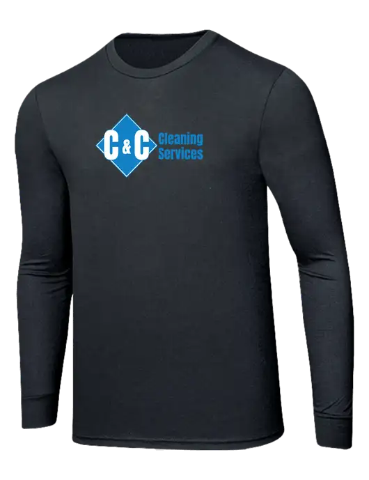 Simply Soft Long Sleeve Black Frost 4.5 oz, Poly/Combed Ring Spun Cotton T-Shirt w/C & C Cleaning Services Logo