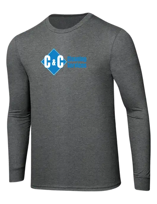 Simply Soft Long Sleeve Medium Grey Frost 4.5 oz, Poly/Combed Ring Spun Cotton T-Shirt w/C & C Cleaning Services Logo