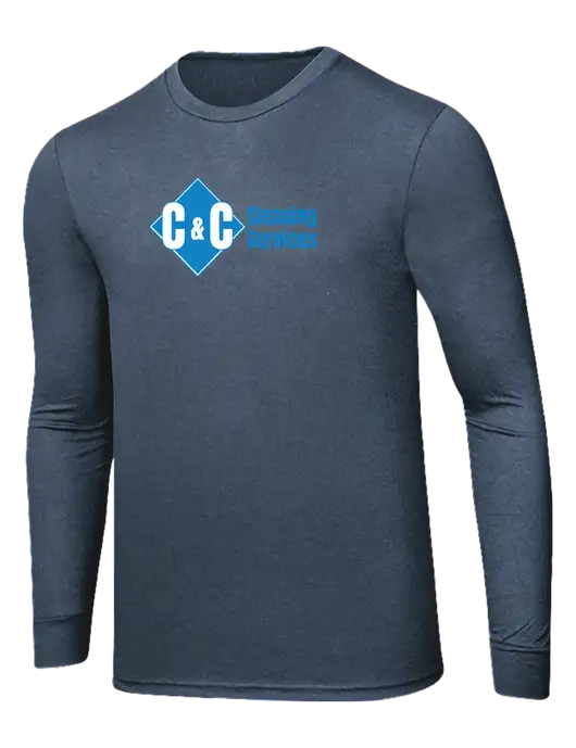 Simply Soft Long Sleeve Navy Frost 4.5 oz, Poly/Combed Ring Spun Cotton T-Shirt w/C & C Cleaning Services Logo