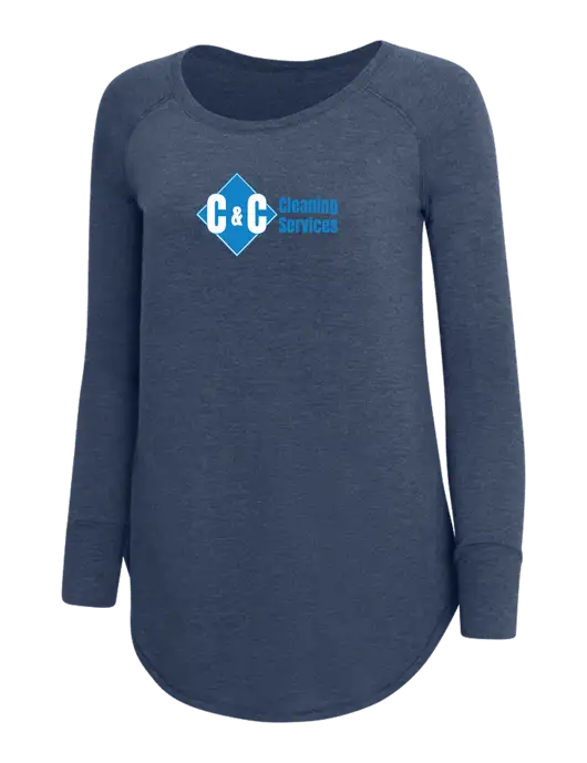 Womens Perfect Wide Collar Tunic Tri-Blend Navy Frost 4.5 oz T-Shirt w/C & C Cleaning Services Logo