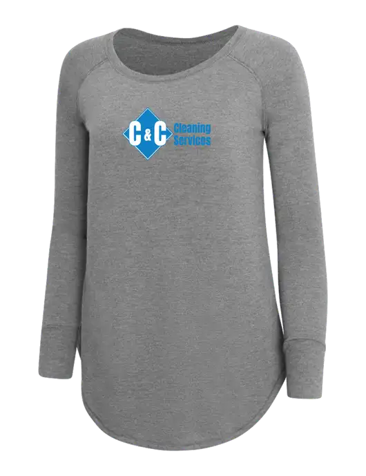 Womens Perfect Wide Collar Tunic Tri-Blend Grey Frost 4.5 oz T-Shirt w/C & C Cleaning Services Logo