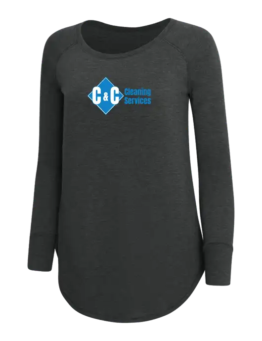 Womens Perfect Wide Collar Tunic Tri-Blend Black Frost 4.5 oz T-Shirt w/C & C Cleaning Services Logo