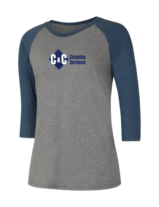 Womens Simply Soft 3/4 Sleeve Navy Frost/Grey Frost Ring Spun Cotton T-Shirt w/C & C Cleaning Services Logo