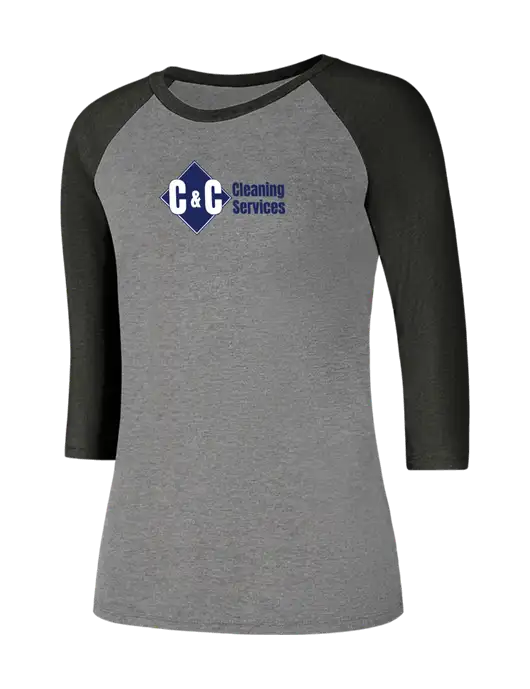 Womens Simply Soft 3/4 Sleeve Black Frost/Grey Frost Ring Spun Cotton T-Shirt w/C & C Cleaning Services Logo