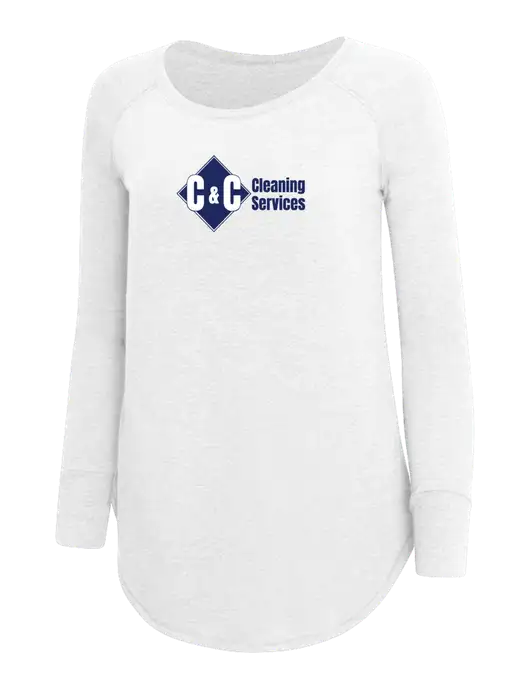 Womens Perfect Wide Collar Tunic Tri-Blend White 4.5 oz T-Shirt w/C & C Cleaning Services Logo
