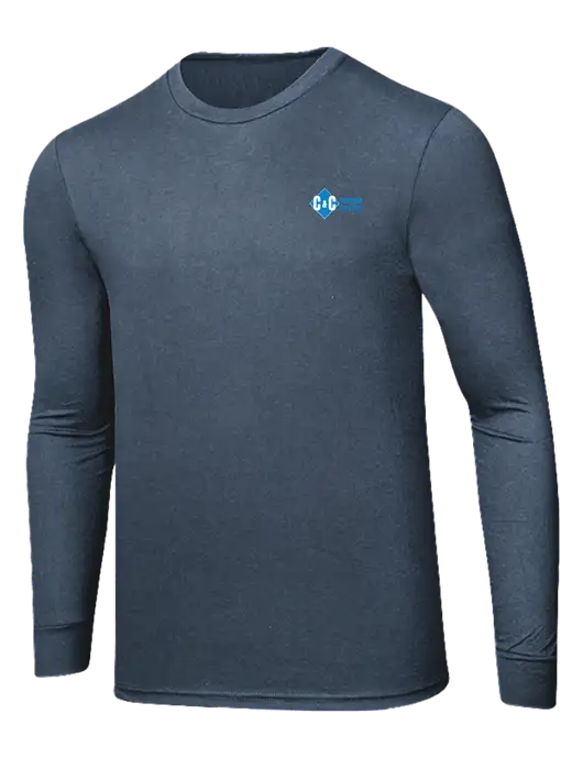 Simply Soft Long Sleeve Navy Frost 4.5 oz, Poly/Combed Ring Spun Cotton T-Shirt w/C & C Cleaning Services Logo