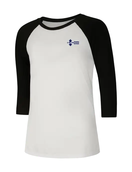 Womens Simply Soft 3/4 Sleeve Black/White Ring Spun Cotton T-Shirt w/C & C Cleaning Services Logo