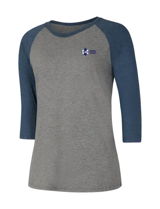 Womens Simply Soft 3/4 Sleeve Navy Frost/Grey Frost Ring Spun Cotton T-Shirt w/C & C Cleaning Services Logo