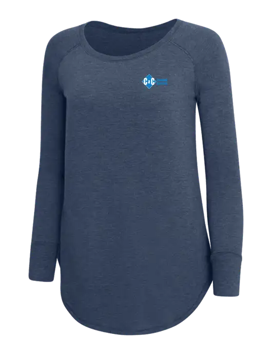 Womens Perfect Wide Collar Tunic Tri-Blend Navy Frost 4.5 oz T-Shirt w/C & C Cleaning Services Logo