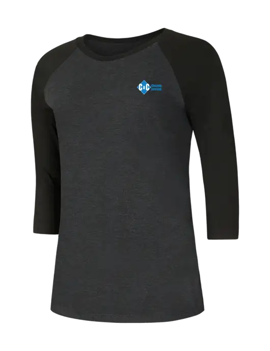 Womens Simply Soft 3/4 Sleeve Black/Black Frost Ring Spun Cotton T-Shirt w/C & C Cleaning Services Logo