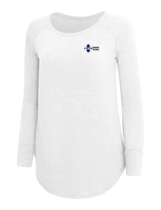 Womens Perfect Wide Collar Tunic Tri-Blend White 4.5 oz T-Shirt w/C & C Cleaning Services Logo