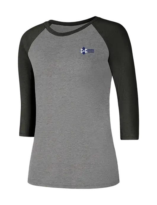 Womens Simply Soft 3/4 Sleeve Black Frost/Grey Frost Ring Spun Cotton T-Shirt w/C & C Cleaning Services Logo