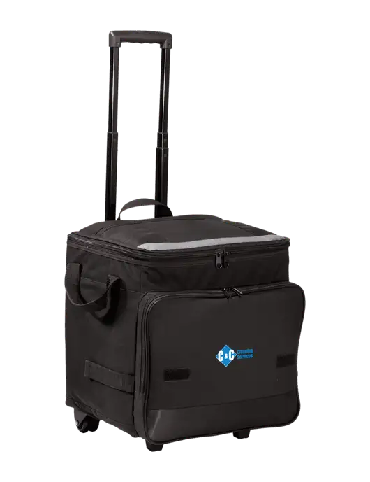 Black Rolling Cooler w/C & C Cleaning Services Logo