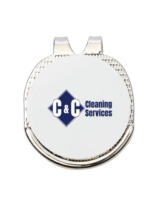 Antique Silver Hat Clip w/Golf Ball Marker w/C & C Cleaning Services Logo