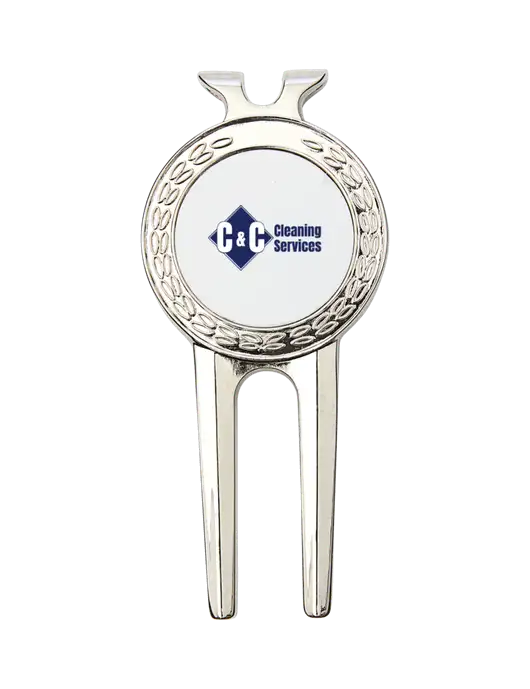 Silver Divot Tool, 1.5 x 3 w/C & C Cleaning Services Logo