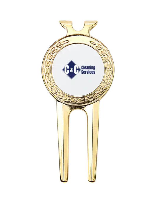 Gold Divot Tool, 1.5 x 3 w/C & C Cleaning Services Logo