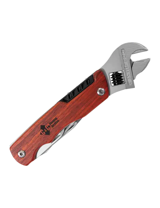 Wood Handle Wrench Multi Tool with Case w/C & C Cleaning Services Logo