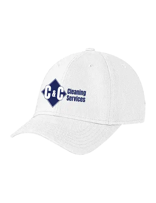 White Structured Soft Snap Closure Hook & Loop Cap w/C & C Cleaning Services Logo