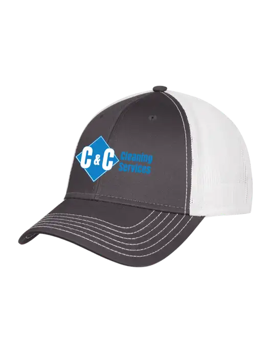 Dark Grey/White Mesh Trucker Cap Snap Back w/C & C Cleaning Services Logo