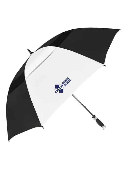 Black/White Vented Typhoon Tamer Golf Umbrella w/C & C Cleaning Services Logo