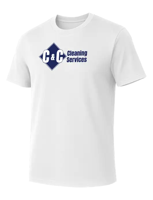 Allmade Bright White Organic Cotton Tee w/C & C Cleaning Services Logo