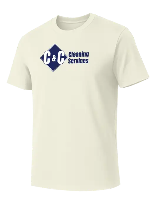 Allmade White Sand Organic Cotton Tee w/C & C Cleaning Services Logo