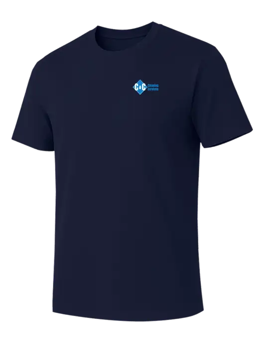 Allmade Dark Navy Organic Cotton Tee w/C & C Cleaning Services Logo
