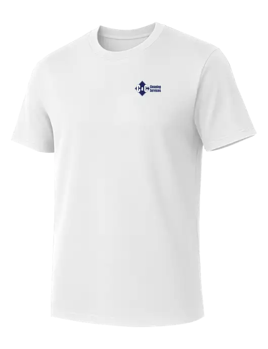 Allmade Bright White Organic Cotton Tee w/C & C Cleaning Services Logo