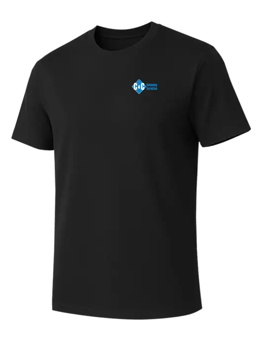Allmade Deep Black Organic Cotton Tee w/C & C Cleaning Services Logo