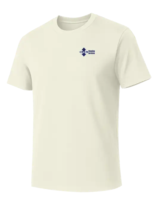 Allmade White Sand Organic Cotton Tee w/C & C Cleaning Services Logo
