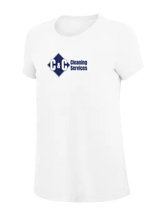 Womens Simply Soft White 4.5oz Poly/Combed Ring Spun Cotton T-Shirt
 w/C & C Cleaning Services Logo