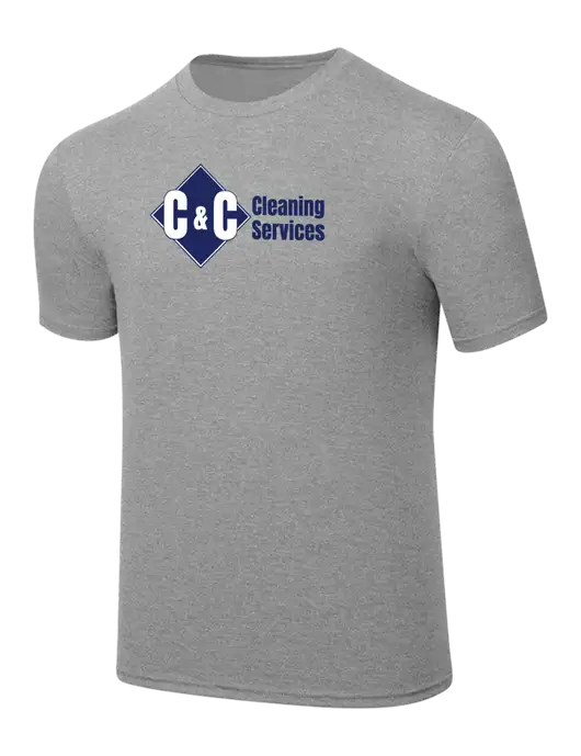 Simply Soft Heathered Light Grey 4.5oz  Poly/Combed Ring Spun Cotton T-Shirt w/C & C Cleaning Services Logo