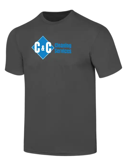 Simply Soft Charcoal 4.5oz  Poly/Combed Ring Spun Cotton T-Shirt w/C & C Cleaning Services Logo