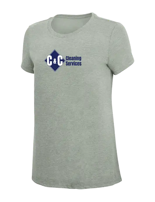 Womens Simply Soft Heathered Light Grey 4.5oz Poly/Combed Ring Spun Cotton T-Shirt w/C & C Cleaning Services Logo