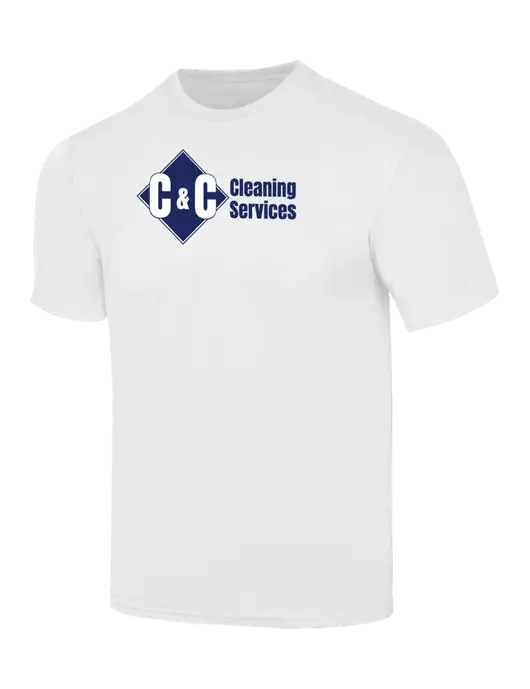 Simply Soft White 4.5oz  Poly/Combed Ring Spun Cotton T-Shirt w/C & C Cleaning Services Logo
