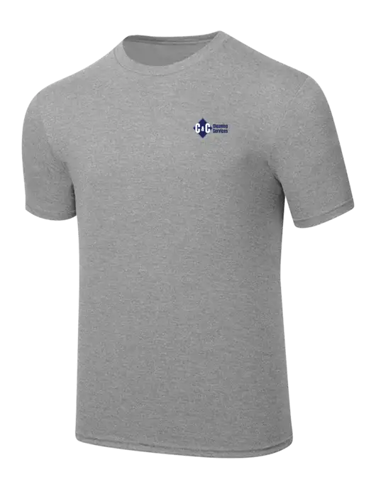 Simply Soft Heathered Light Grey 4.5oz  Poly/Combed Ring Spun Cotton T-Shirt w/C & C Cleaning Services Logo