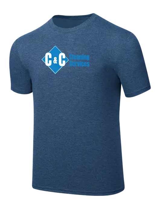 Simply Soft Heathered Navy 4.5oz  Poly/Combed Ring Spun Cotton T-Shirt w/C & C Cleaning Services Logo