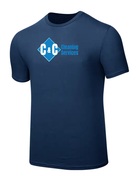Seriously Soft Deep Slate Blue T-Shirt w/C & C Cleaning Services Logo