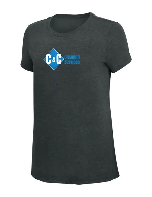 Womens Simply Soft Black Frost 4.5oz Poly/Combed Ring Spun Cotton T-Shirt w/C & C Cleaning Services Logo