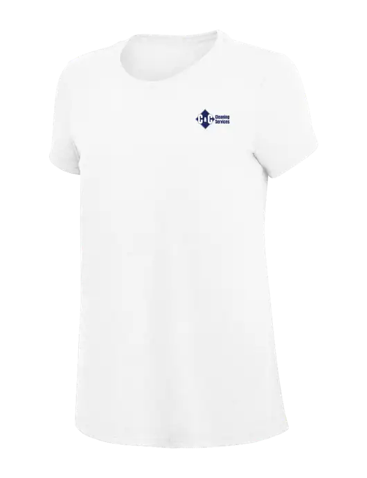 Womens Simply Soft White 4.5oz Poly/Combed Ring Spun Cotton T-Shirt
 w/C & C Cleaning Services Logo