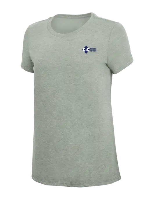 Womens Simply Soft Heathered Light Grey 4.5oz Poly/Combed Ring Spun Cotton T-Shirt w/C & C Cleaning Services Logo