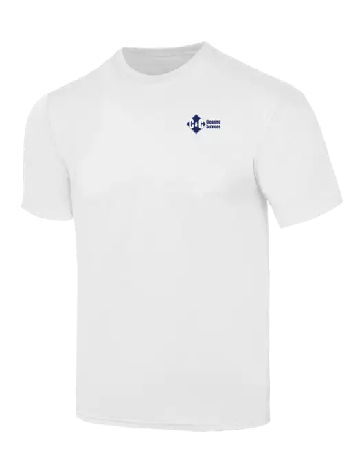 Simply Soft White 4.5oz  Poly/Combed Ring Spun Cotton T-Shirt w/C & C Cleaning Services Logo