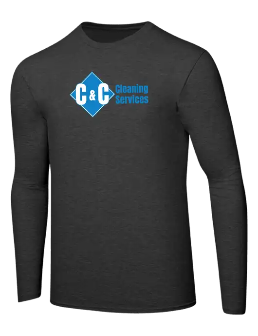 Ring Spun Dark Heather Grey 4.5 oz Long Sleeve T-Shirt w/C & C Cleaning Services Logo
