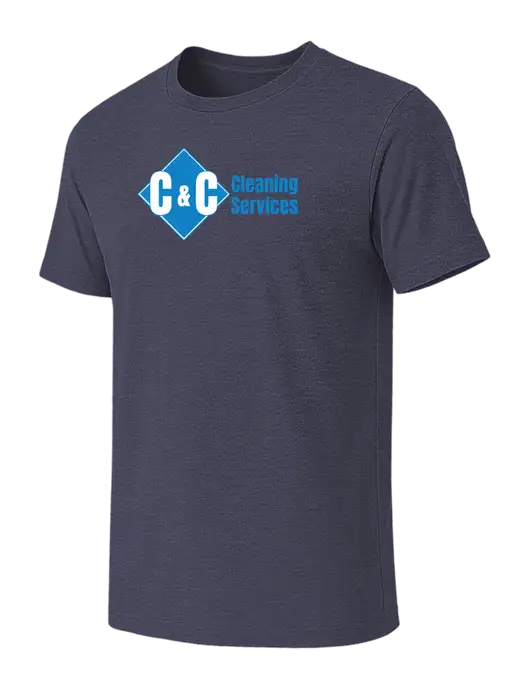 BELLA+CANVAS Heather Navy CVC Short Sleeve Tee w/C & C Cleaning Services Logo