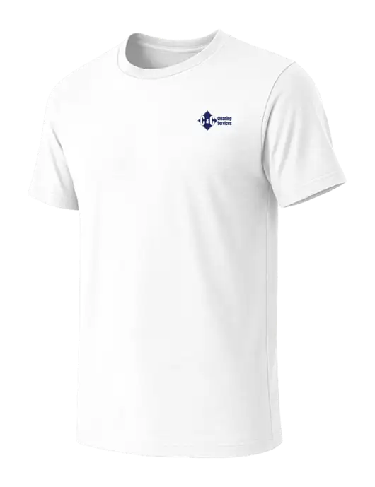BELLA+CANVAS White Blend CVC Short Sleeve Tee w/C & C Cleaning Services Logo